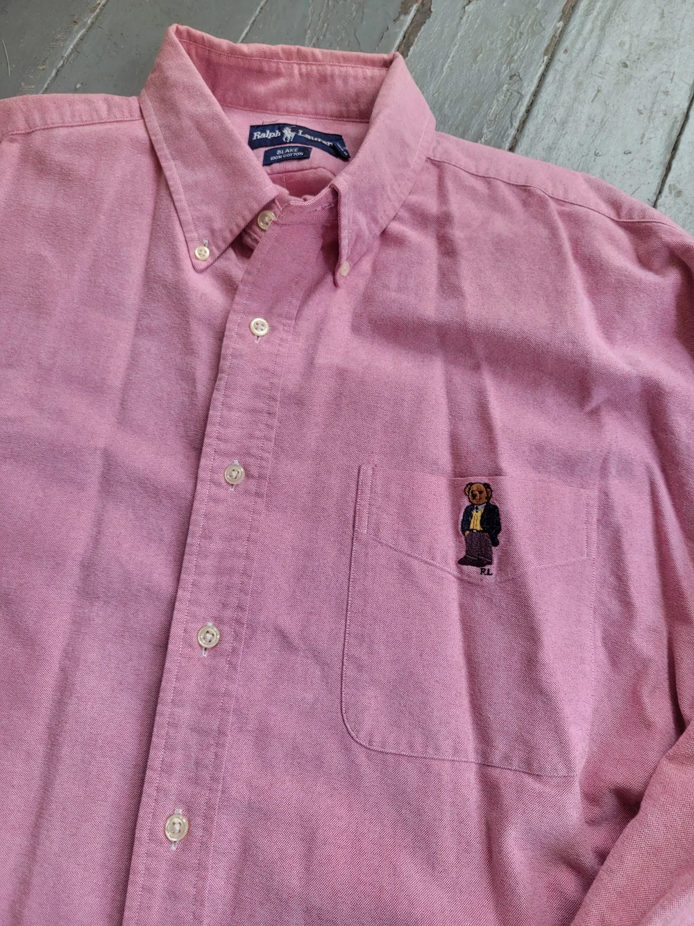 VTG Polo Ralph Lauren Blake Pink Oxford Button Down Shirt Embroidered Bear XL